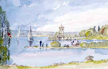 A large picture of Normanton Church and Rutland Water